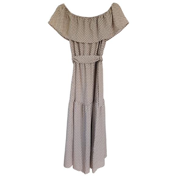 EPISODE Woman's Small Off the Shoulder Boho Tiered Flowy Midi Dress Beige - Picture 6 of 13